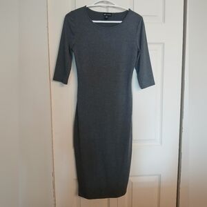 Seductions Elegant Gray Sleeved Dress, Size Medium (M)